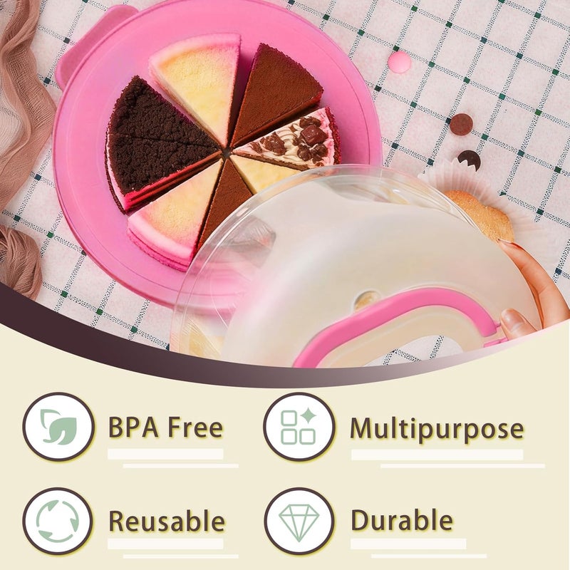 Slomg Plastic Cake Carrier with Lid and Handle, Multipurpose Cake Stand Holder Container for 11 in Cake, Round Cupcake Storage Box Serving Tray with Cover for Bundt Dessert Pie Pizza Eggs Rose Pink - Image 4